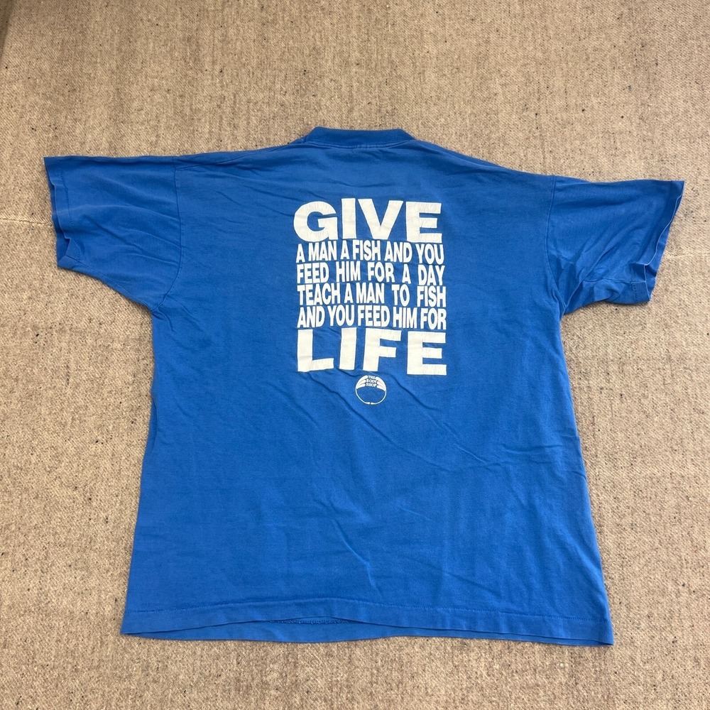 Vintage The Body Shop Shirt Mens XL Blue 1990s Trade Not Aid